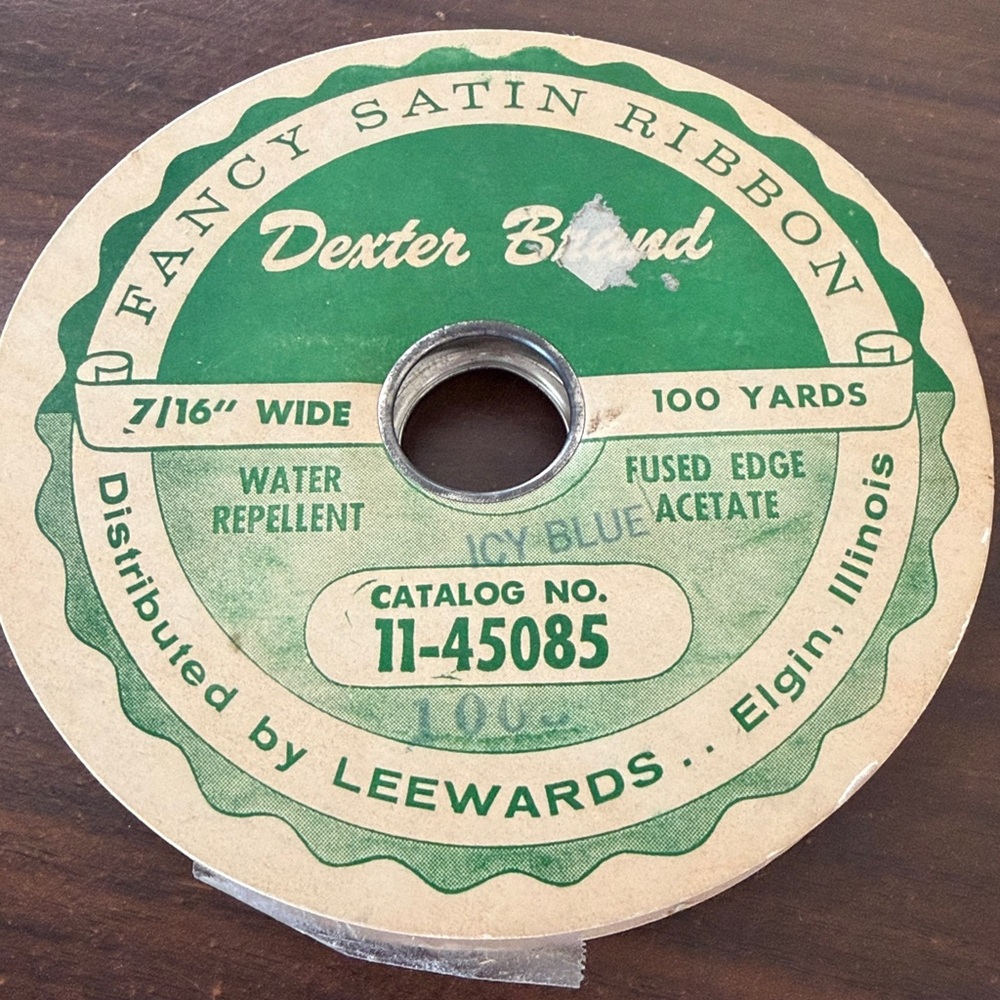 Vintage LeeWards Dexter Brand Satin Ribbon Icy Blue 100 Yards 7/16"